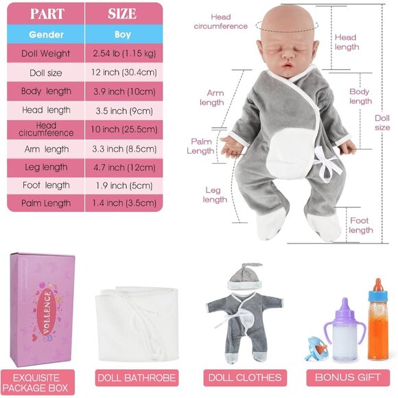 🆕12 inch Full Body Silicone Baby Dolls Boy for Kids Toddlers Reborn Baby Doll - Picture 7 of 9